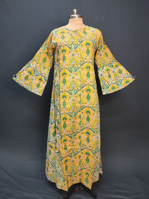 S/M Geti Printed Cotton Dress 57" Long Jalabiya