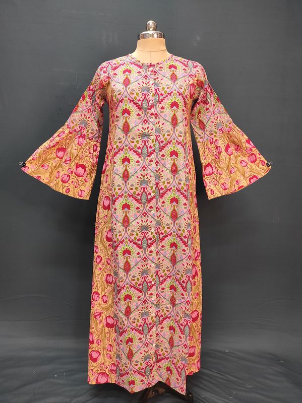 S/M Geti Printed Cotton Dress 57" Long Jalabiya