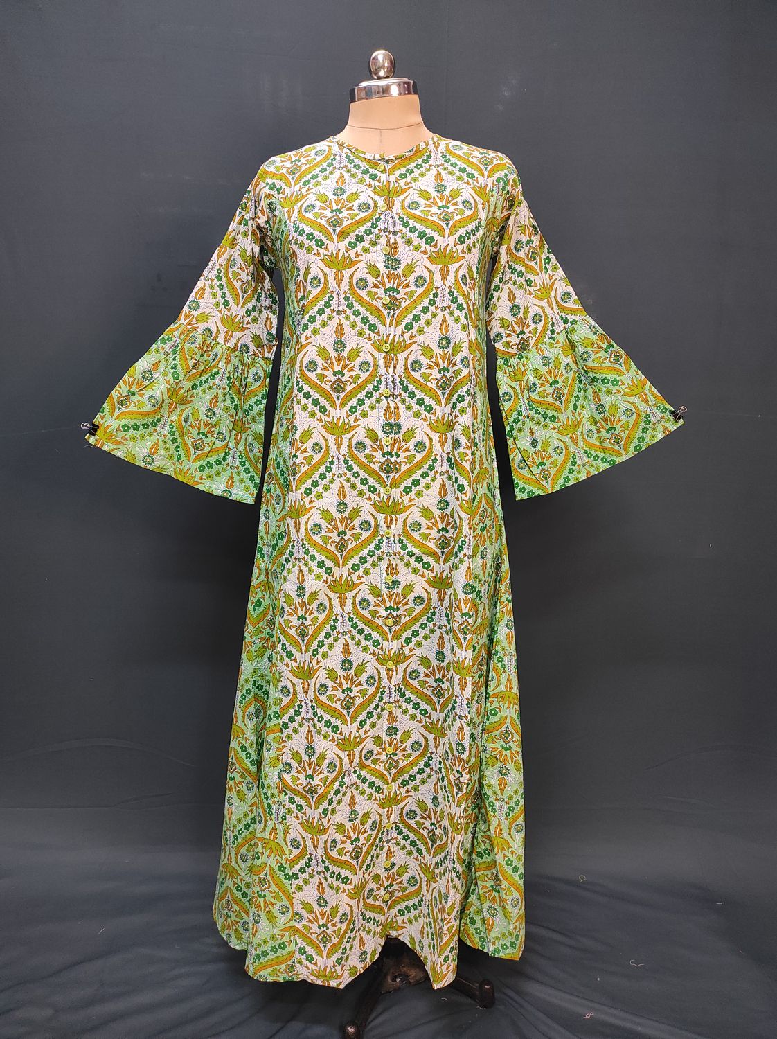 S/M Geti Printed Cotton Dress 57" Long Jalabiya