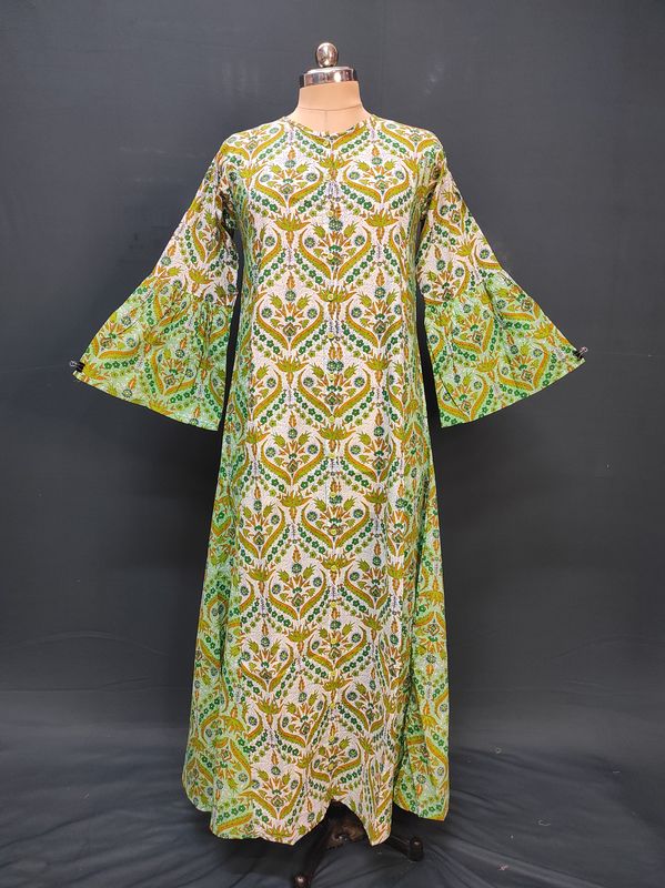 S/M Geti Printed Cotton Dress 57" Long Jalabiya