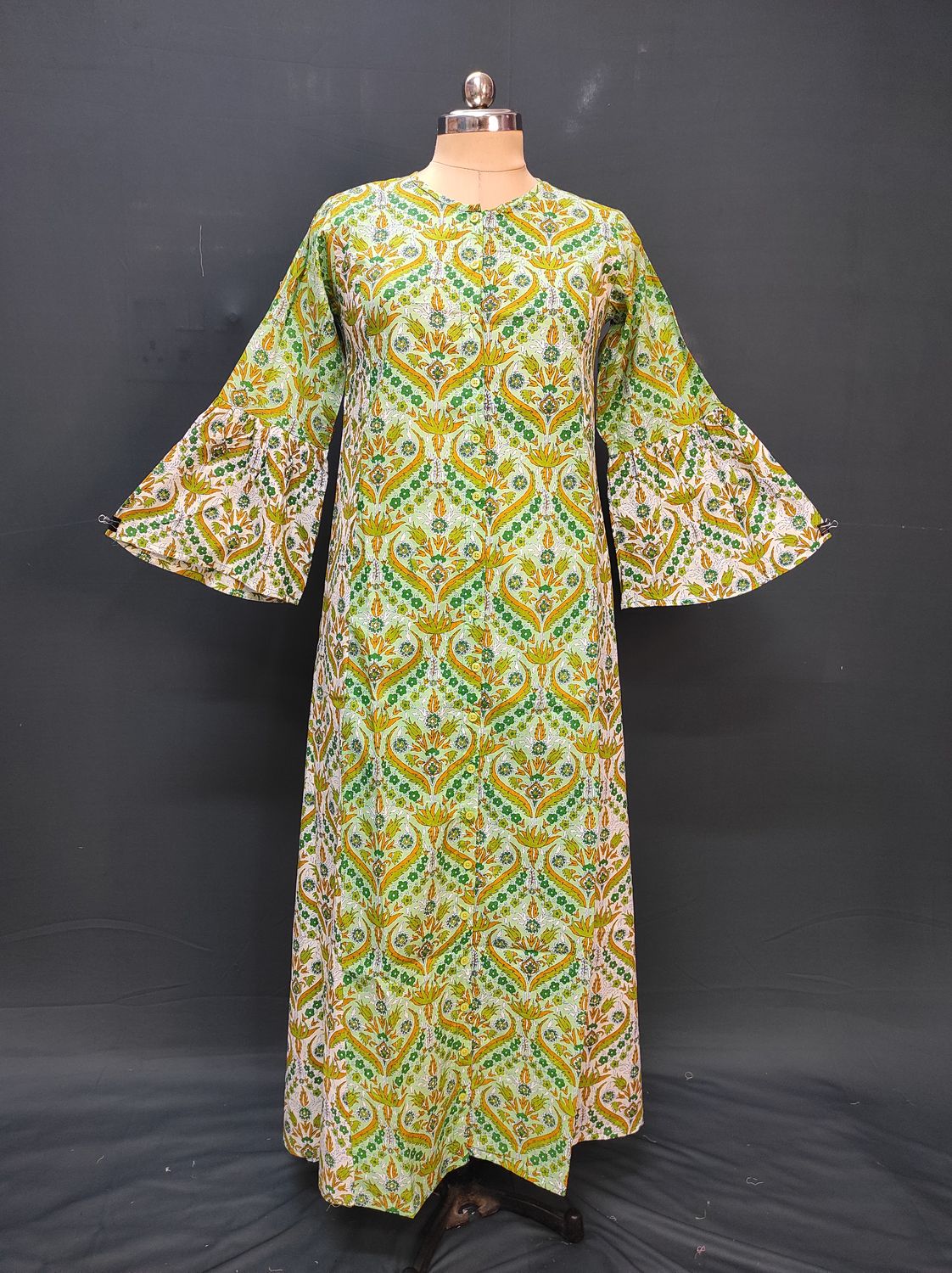 S/M Geti Printed Cotton Dress 57" Long Jalabiya
