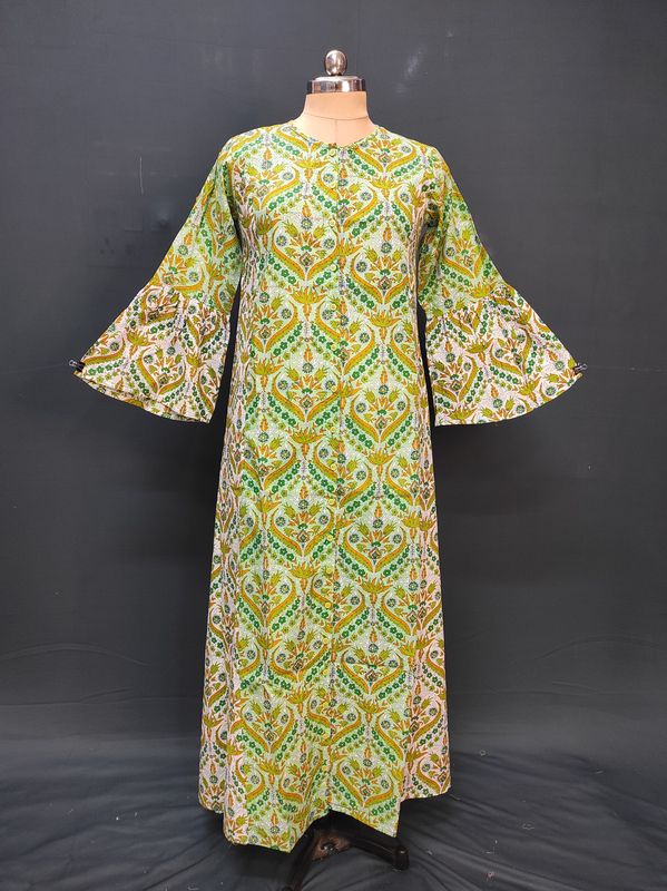 S/M Geti Printed Cotton Dress 57" Long Jalabiya
