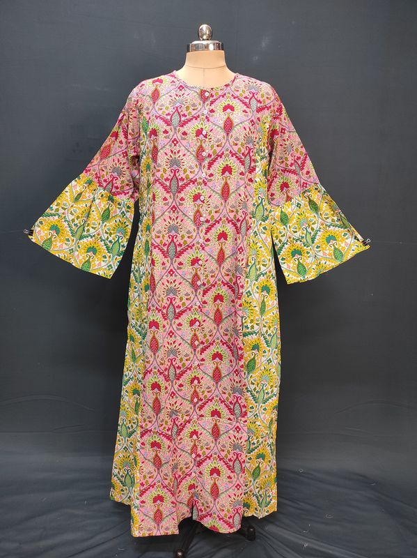2XL/3XL Geti Printed Cotton Dress 57" Long Jalabiya