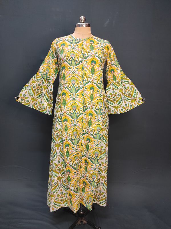 XS/S Geti Printed Cotton Dress 54" Long Jalabiya