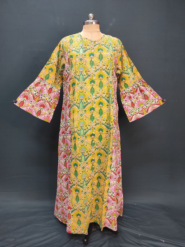 2XL/3XL Geti Printed Cotton Dress 57" Long Jalabiya