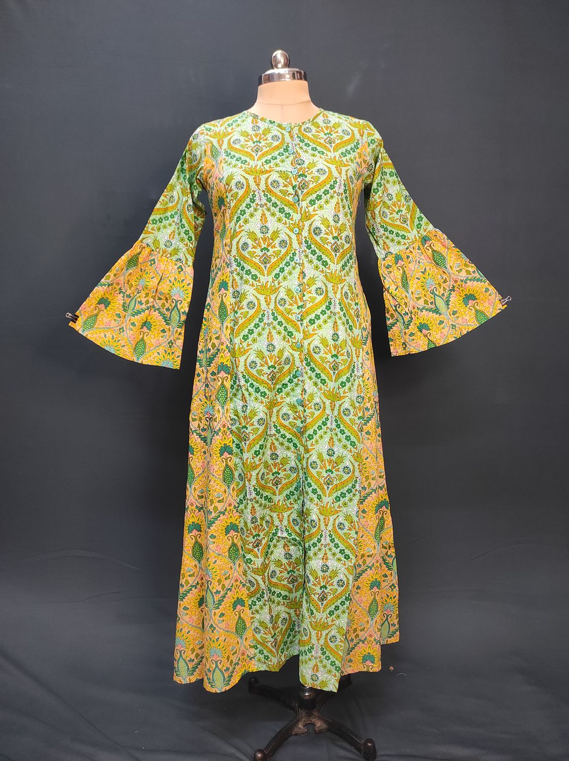 XS/S Geti Printed Cotton Dress 54" Long Jalabiya