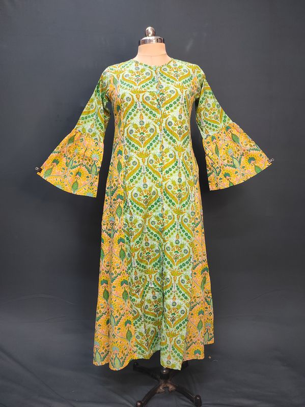 XS/S Geti Printed Cotton Dress 54" Long Jalabiya