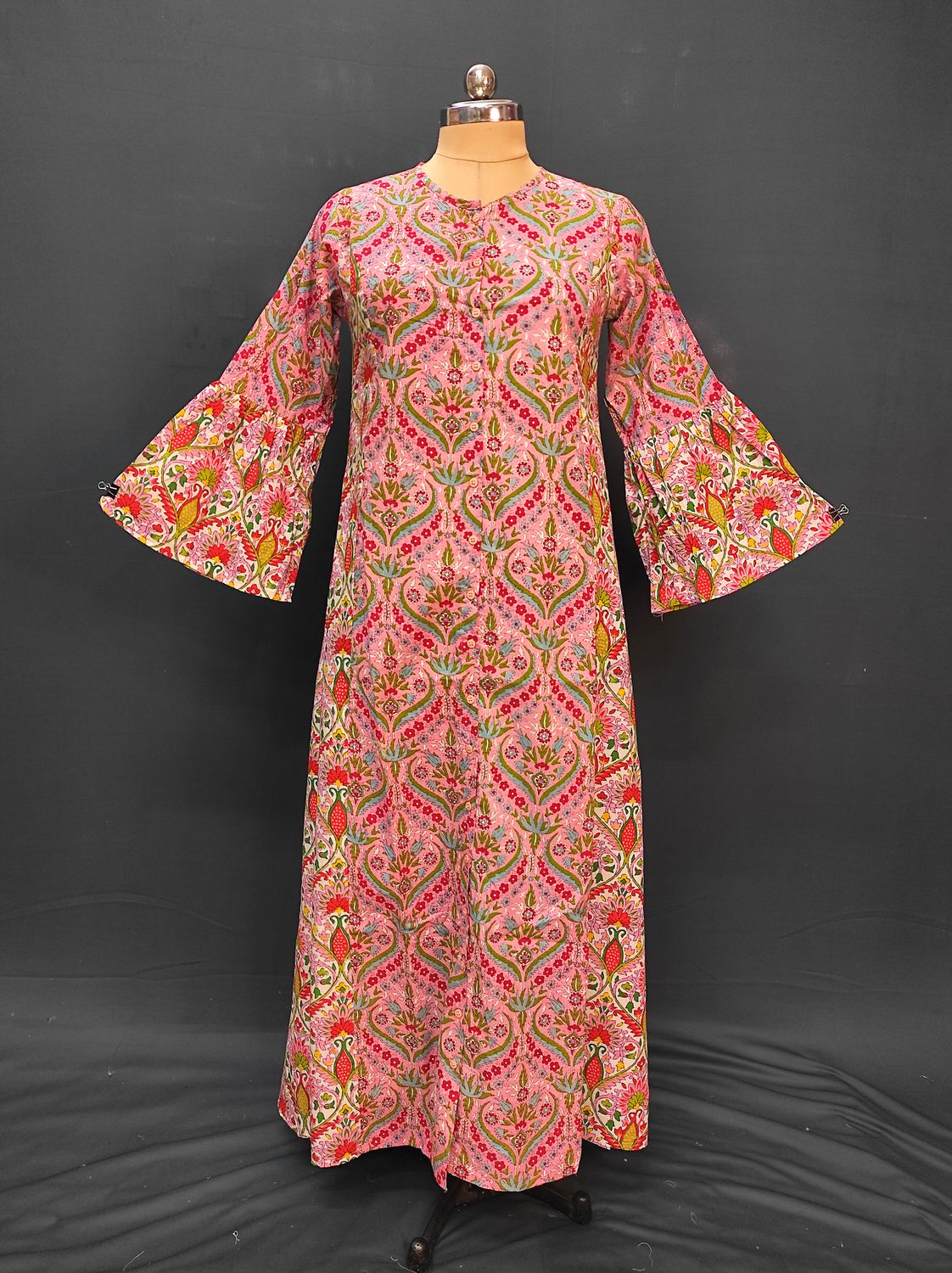 S/M Geti Printed Cotton Dress 57" Long Jalabiya