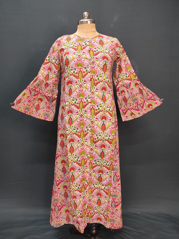 XS/S Geti Printed Cotton Dress 54" Long Jalabiya