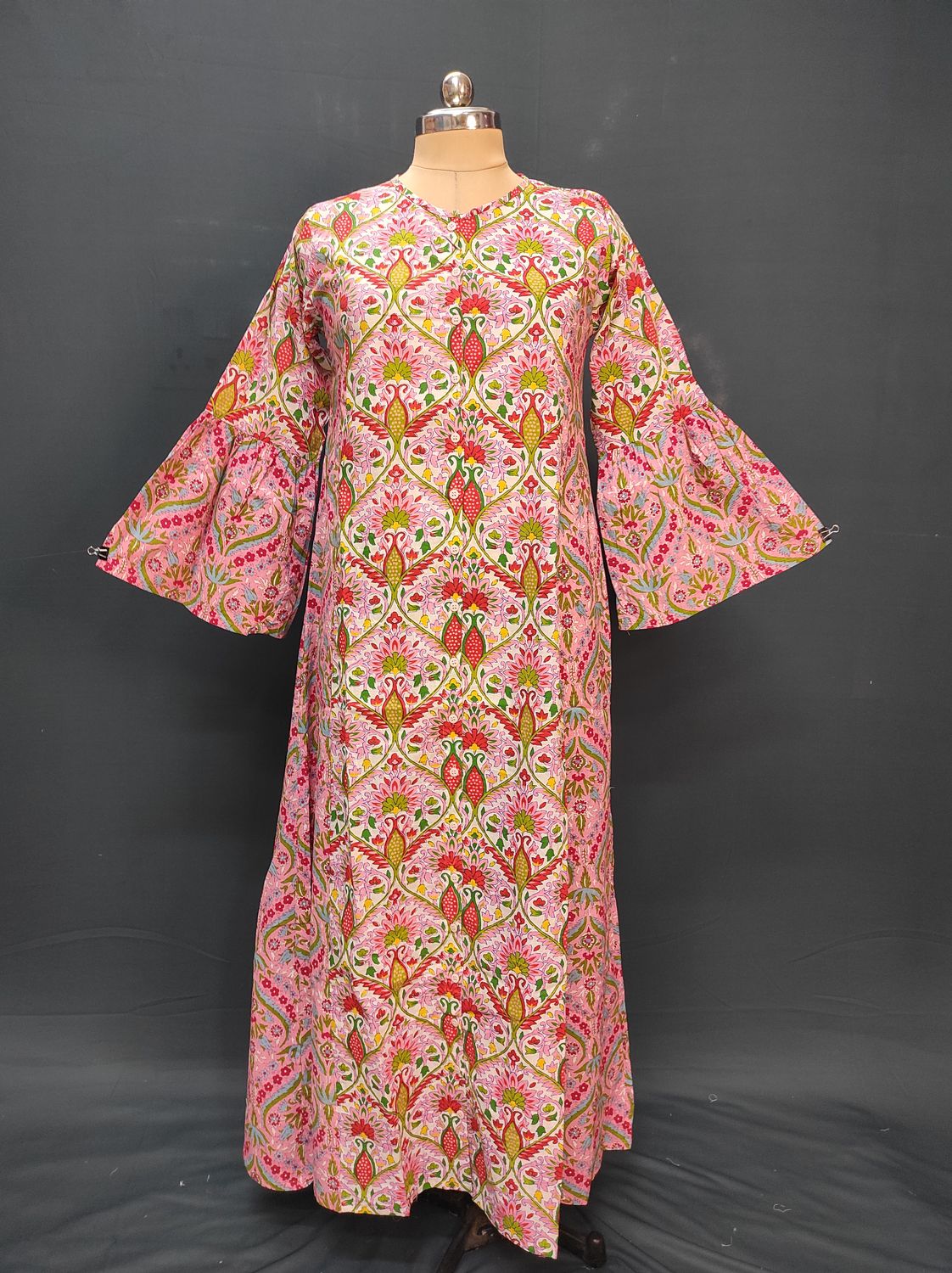 S/M Geti Printed Cotton Dress 57" Long Jalabiya