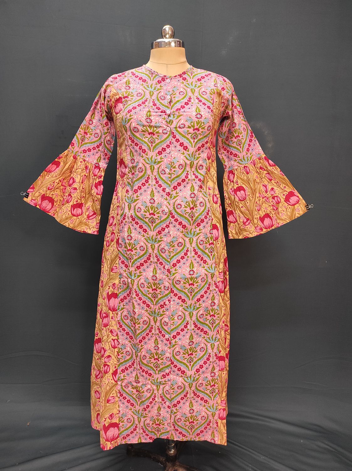 XS/S Geti Printed Cotton Dress 54" Long Jalabiya