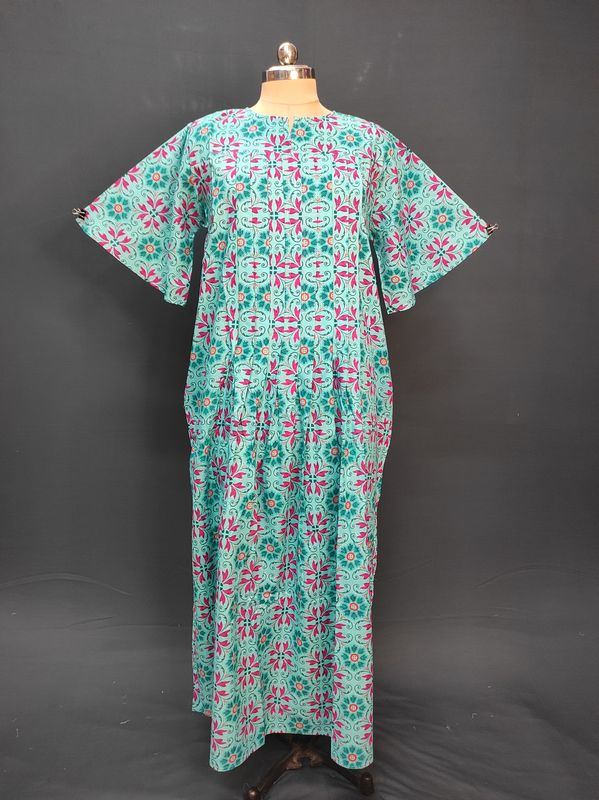 2XL/3XL Nahla Printed Cotton Dress 57" Short Sleeves Jalabiya JP