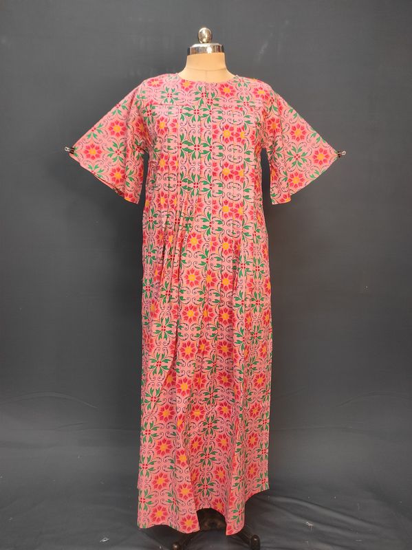 2XL/3XL Nahla Printed Cotton Dress 57" Short Sleeves Jalabiya JP