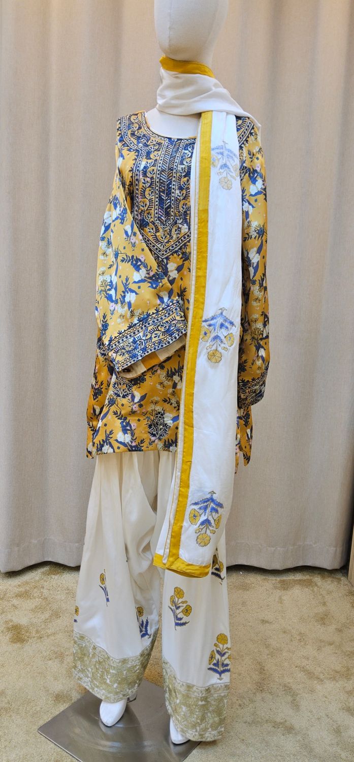 L-XL Sheelys fabric pure silk khaadi embroidered shirt with thread and dabka work with sheila  and trouser 3 PCs Set by