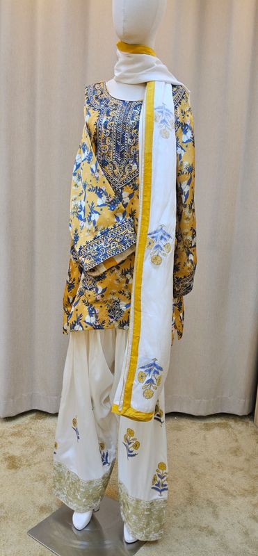 L-XL Sheelys fabric pure silk khaadi embroidered shirt with thread and dabka work with sheila  and trouser 3 PCs Set by