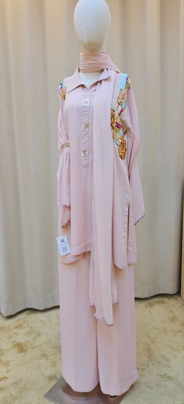 L-XL Sheelys fabric pure silk khaadi embroidered shirt with thread and dabka work with sheila  and trouser 3 PCs Set by