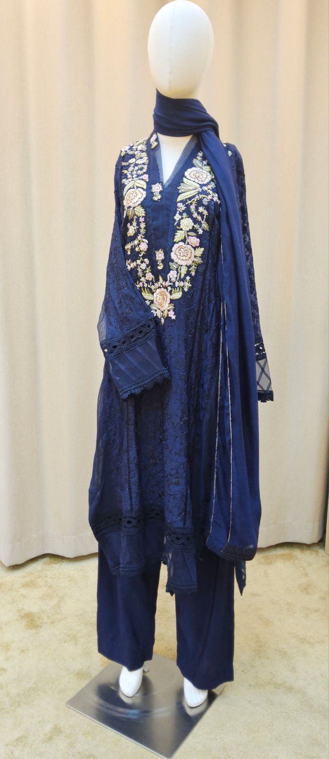 L-XL Sheelys fabric pure silk khaadi embroidered shirt with thread and dabka work with sheila  and trouser 3 PCs Set by