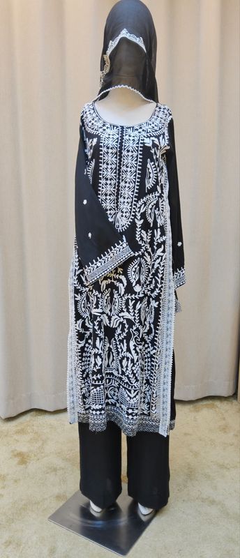 L-XL Sheelys fabric pure silk khaadi embroidered shirt with thread and dabka work with sheila  and trouser 3 PCs Set by
