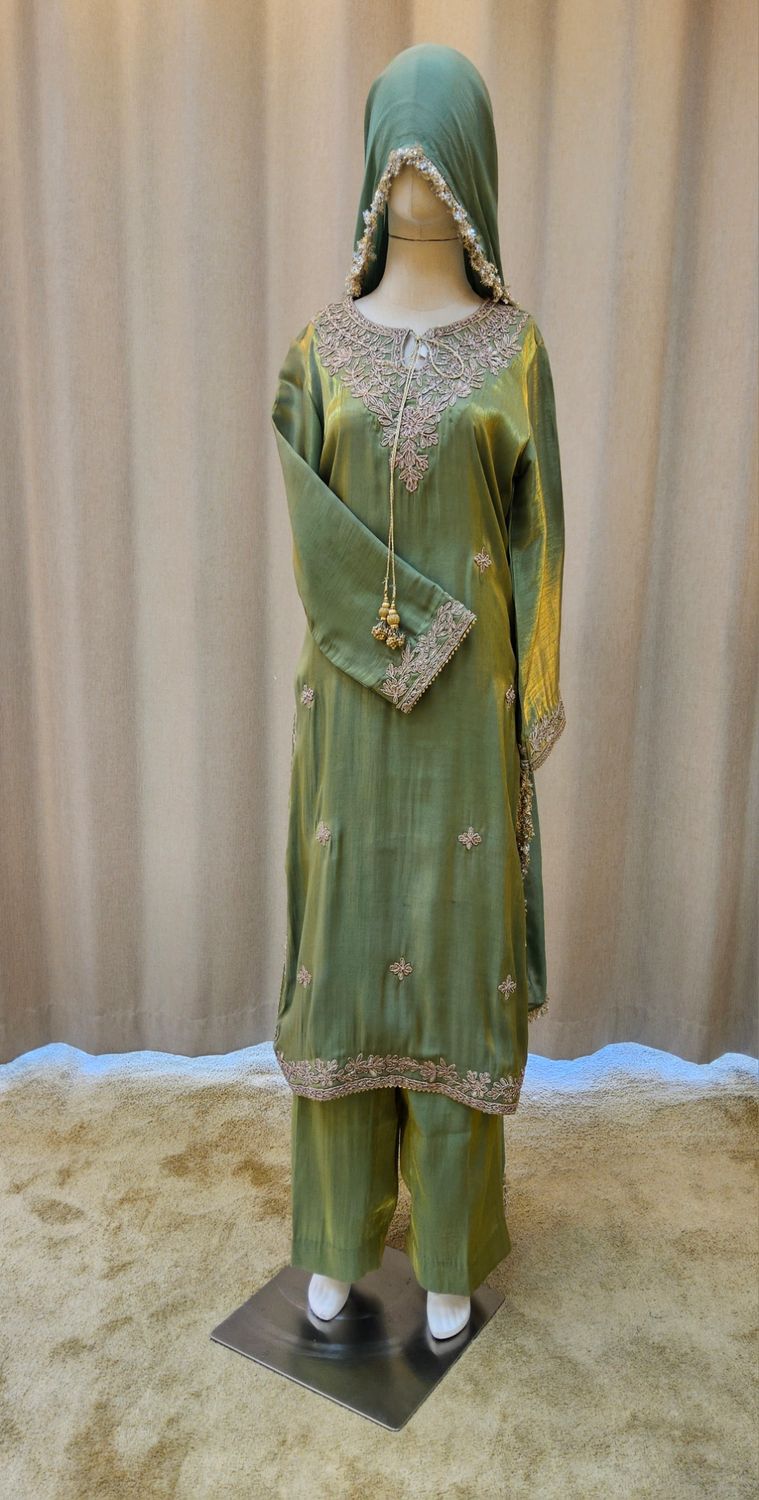 L Size Tehmina Jillani Pink Pure Sheesha Silk Jalabiya With Embroidery Length 55"