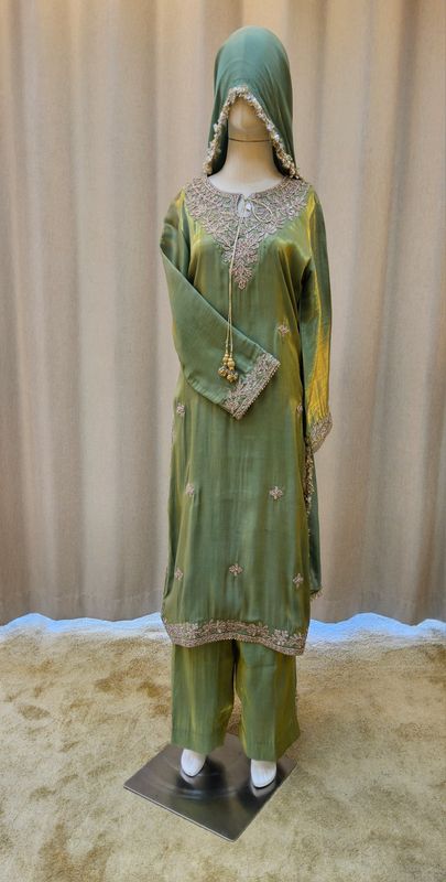 L Size Tehmina Jillani Pink Pure Sheesha Silk Jalabiya With Embroidery Length 55"