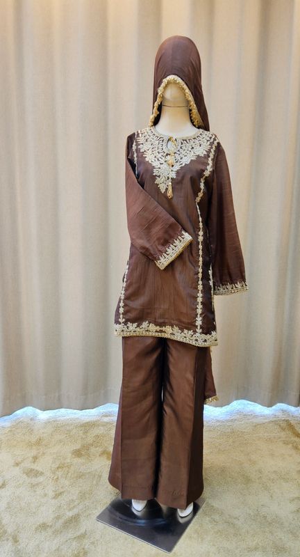 L Size Tehmina Jillani Pink Pure Sheesha Silk Jalabiya With Embroidery Length 55"