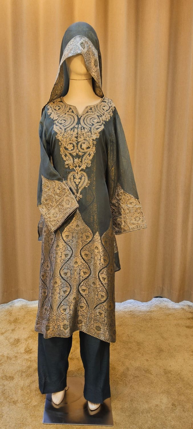 L Size Tehmina Jillani Pink Pure Sheesha Silk Jalabiya With Embroidery Length 55"