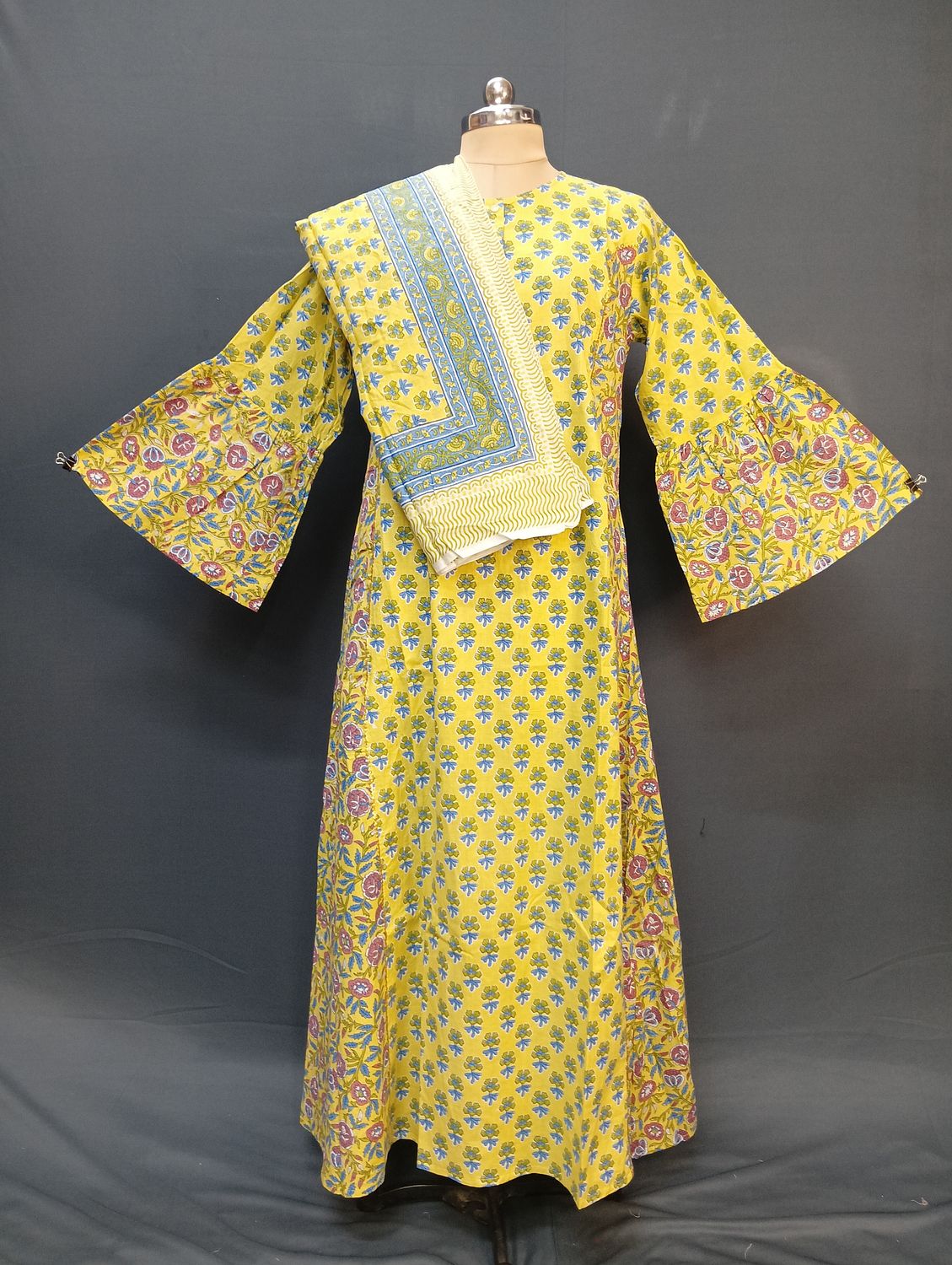 2XL/3XL Marry Printed Cotton Dress 57" Long Jalabiya With Sheila
