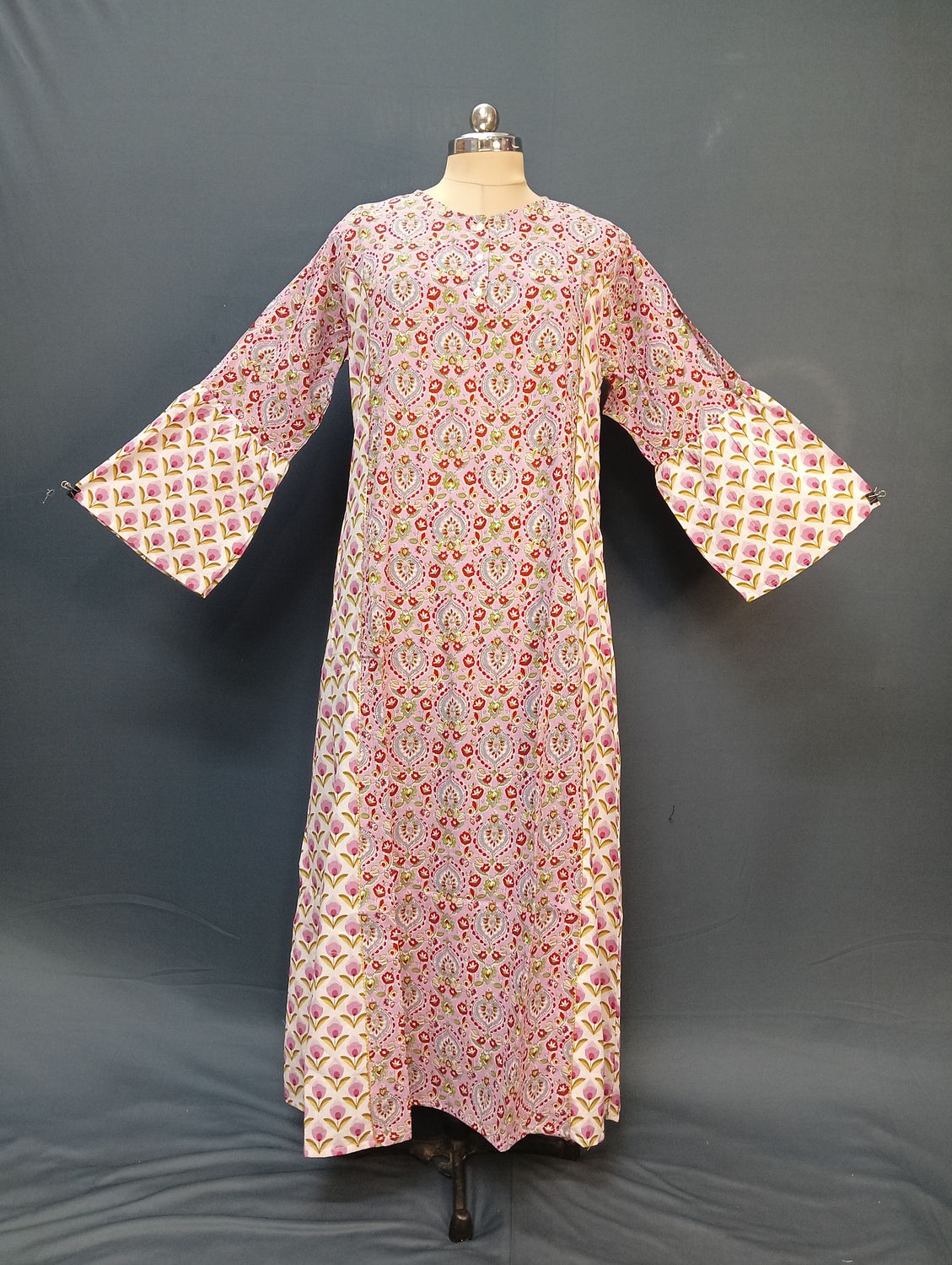 2XL/3XL  Marry Blue Printed Cotton Dress 57" Long Jalabiya JP