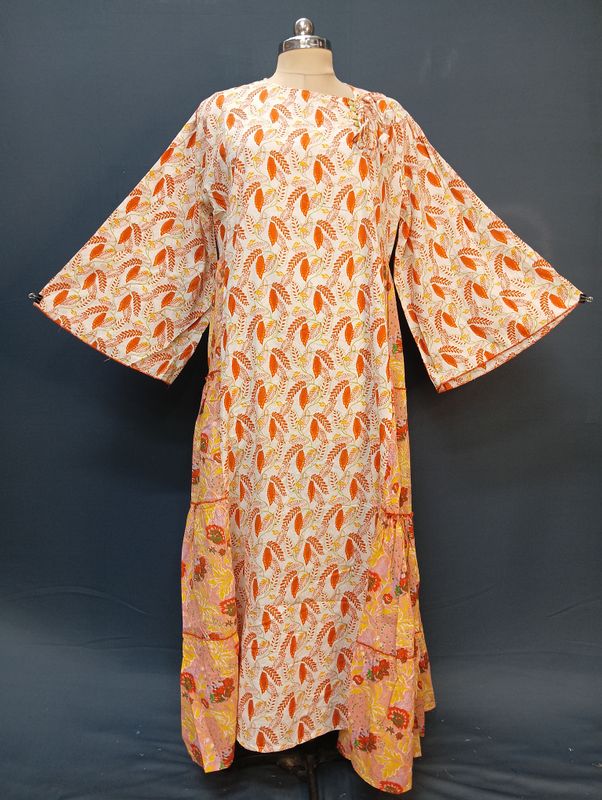 L/XL Cinderella Printed Cotton Dress 57" Long Jalabiyas JP