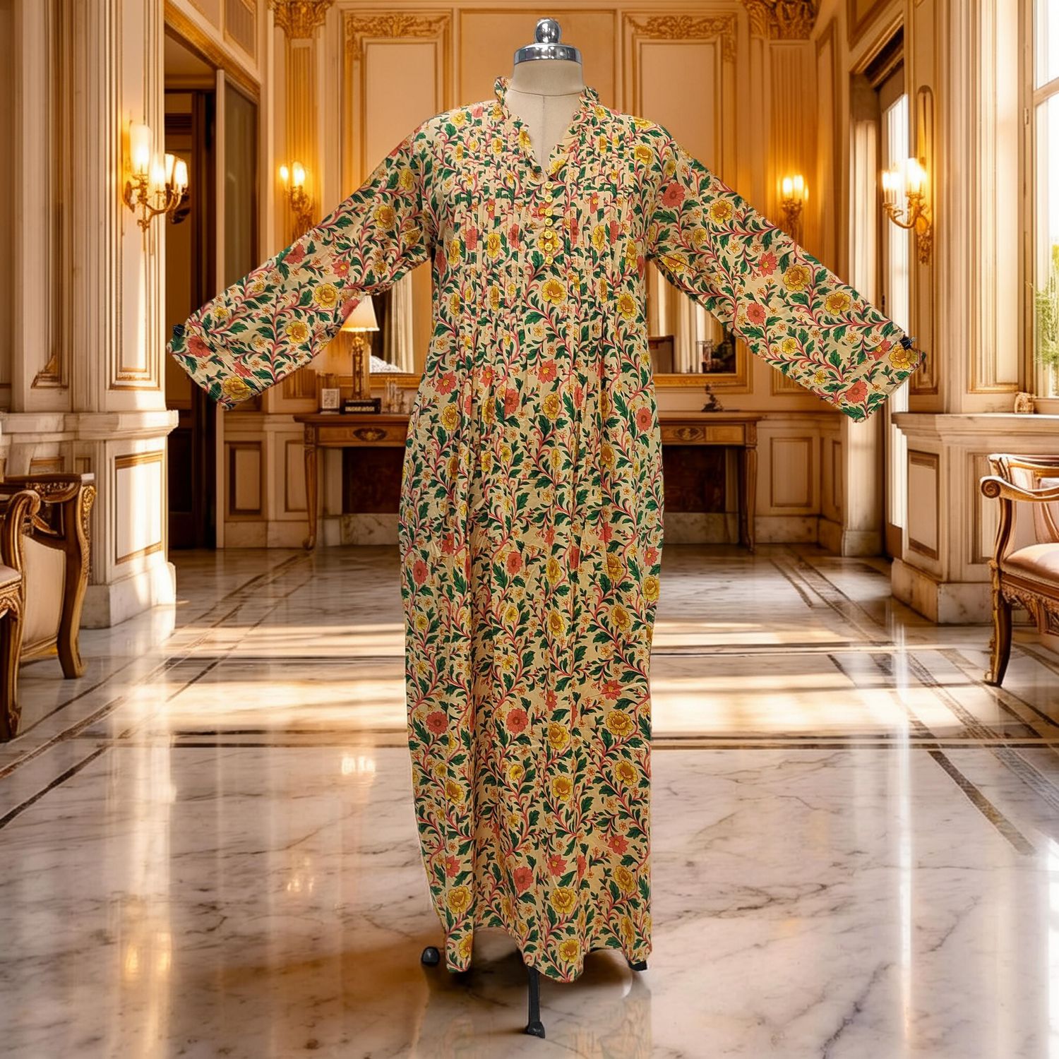 XS/S Sparrow Printed Cotton Dress 54" Long Jalabiya JP