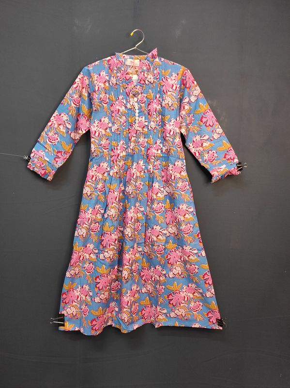 8-9 Year Sparrow Printed Cotton Girls Dress 42" Long Jalabiya JP
