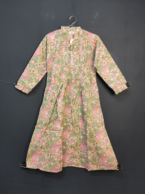 8-9 Year Sparrow Printed Cotton Girls Dress 42" Long Jalabiya JP