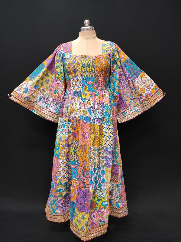 S/M Elzina Printed Cotton Dress 57" Long Jalabiya JP