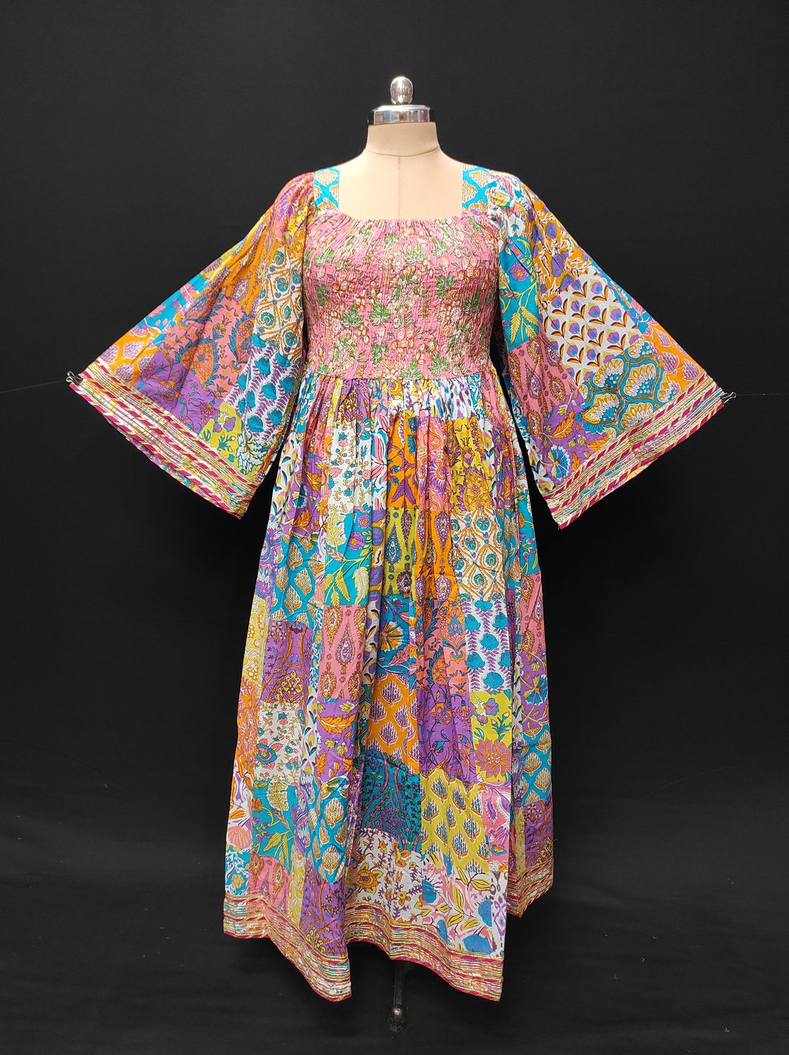 S/M Elzina Printed Cotton Dress 57" Long Jalabiya JP