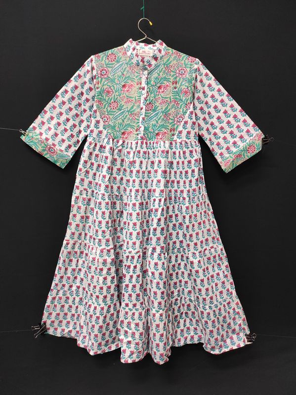 10-11 Year Safia Printed Cotton Girls Dress 46" Long Jalabiya JP