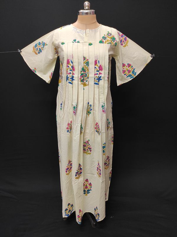 XS/S Nahla Printed Cotton Dress 54" Short Sleeves Jalabiya JP