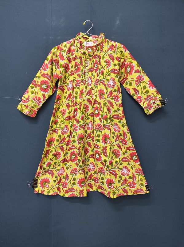 1-2 Year Sparrow Printed Cotton Girls Dress 25'' Long Jalabiya JP