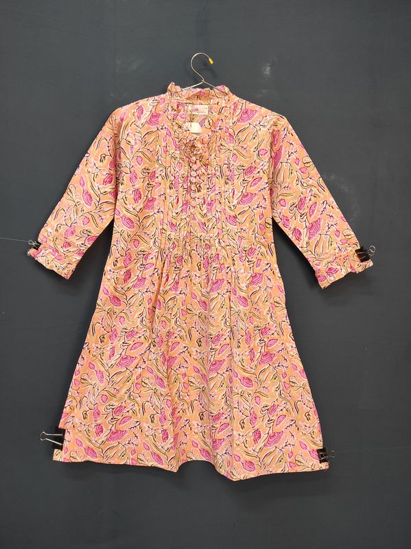 6-7 Year Sparrow Printed Cotton Girls Dress 38" Long Jalabiya JP