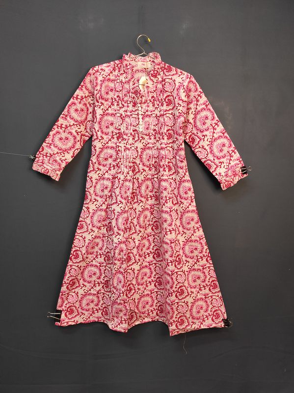 8-9 Year Sparrow Printed Cotton Girls Dress 42" Long Jalabiya JP