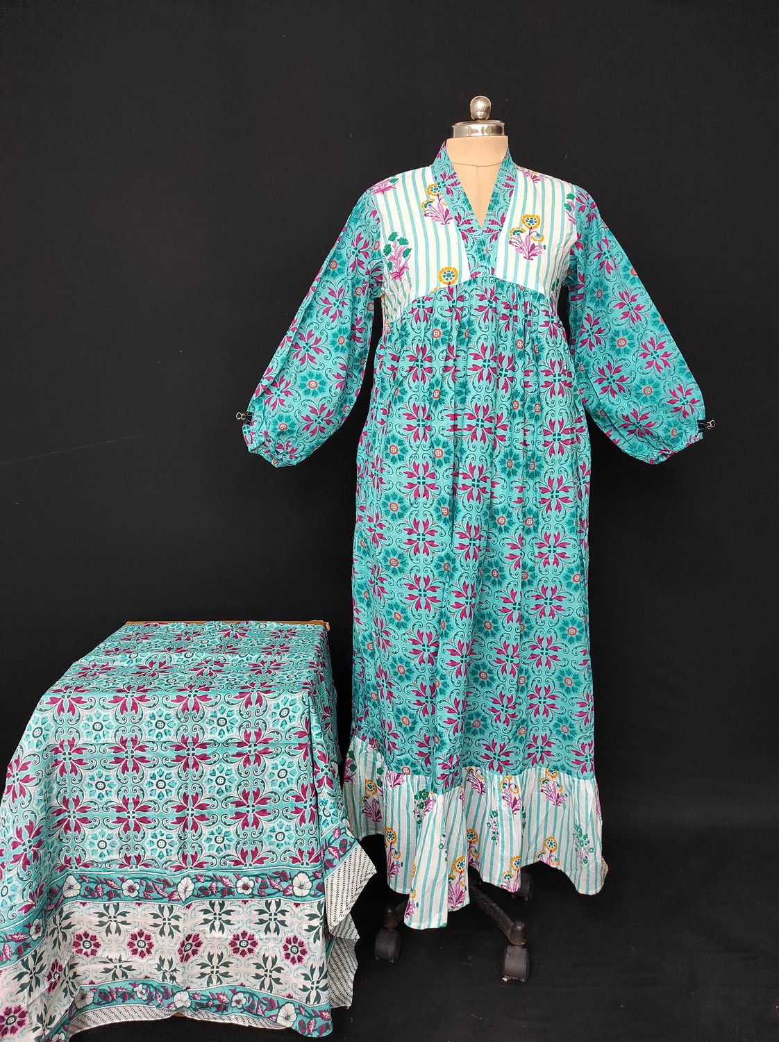 S/M  Bahira With Sheila Printed Cotton Dress 57" Long Jalabiya JP
