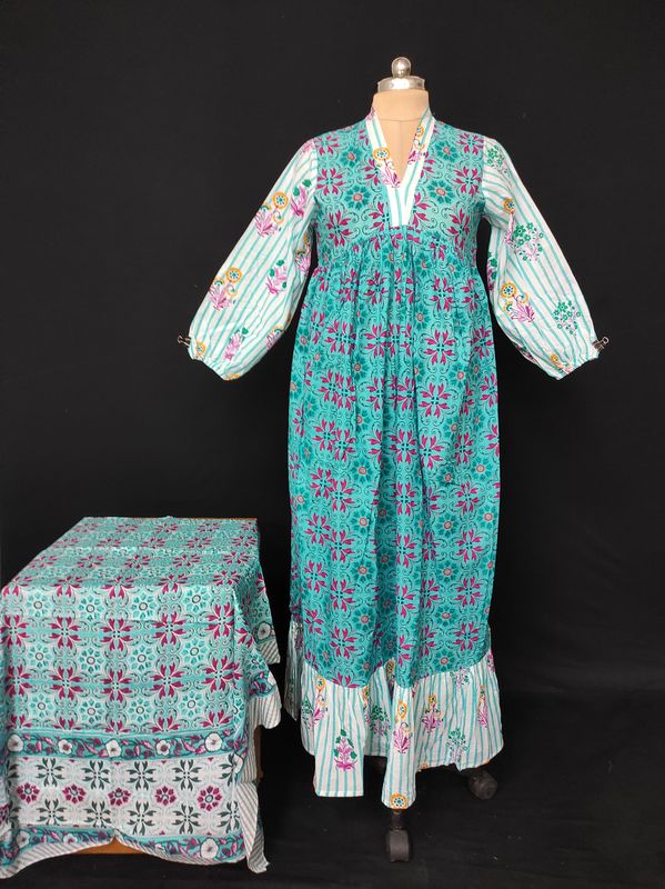 S/M  Bahira With Sheila Printed Cotton Dress 57" Long Jalabiya JP