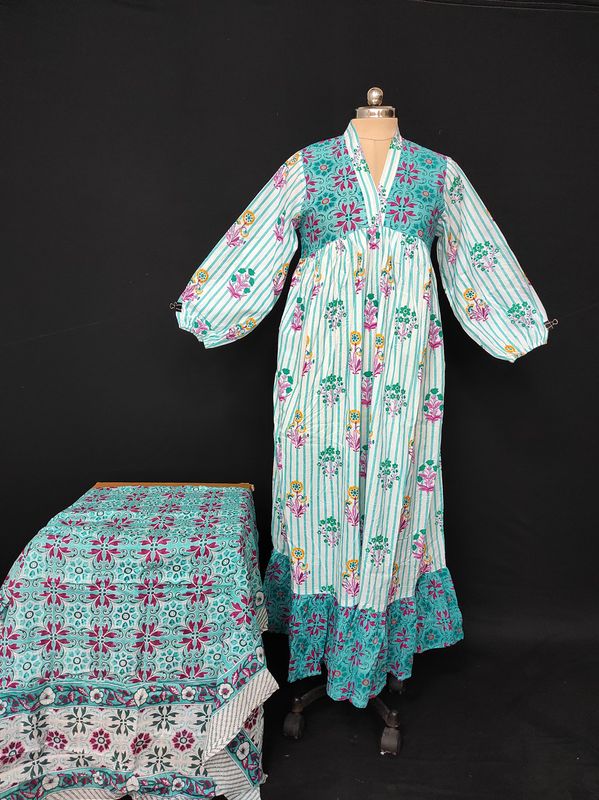 S/M  Bahira With Sheila Printed Cotton Dress 57" Long Jalabiya JP