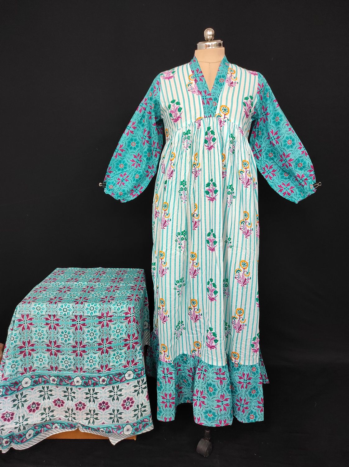 S/M  Bahira With Sheila Printed Cotton Dress 57" Long Jalabiya JP