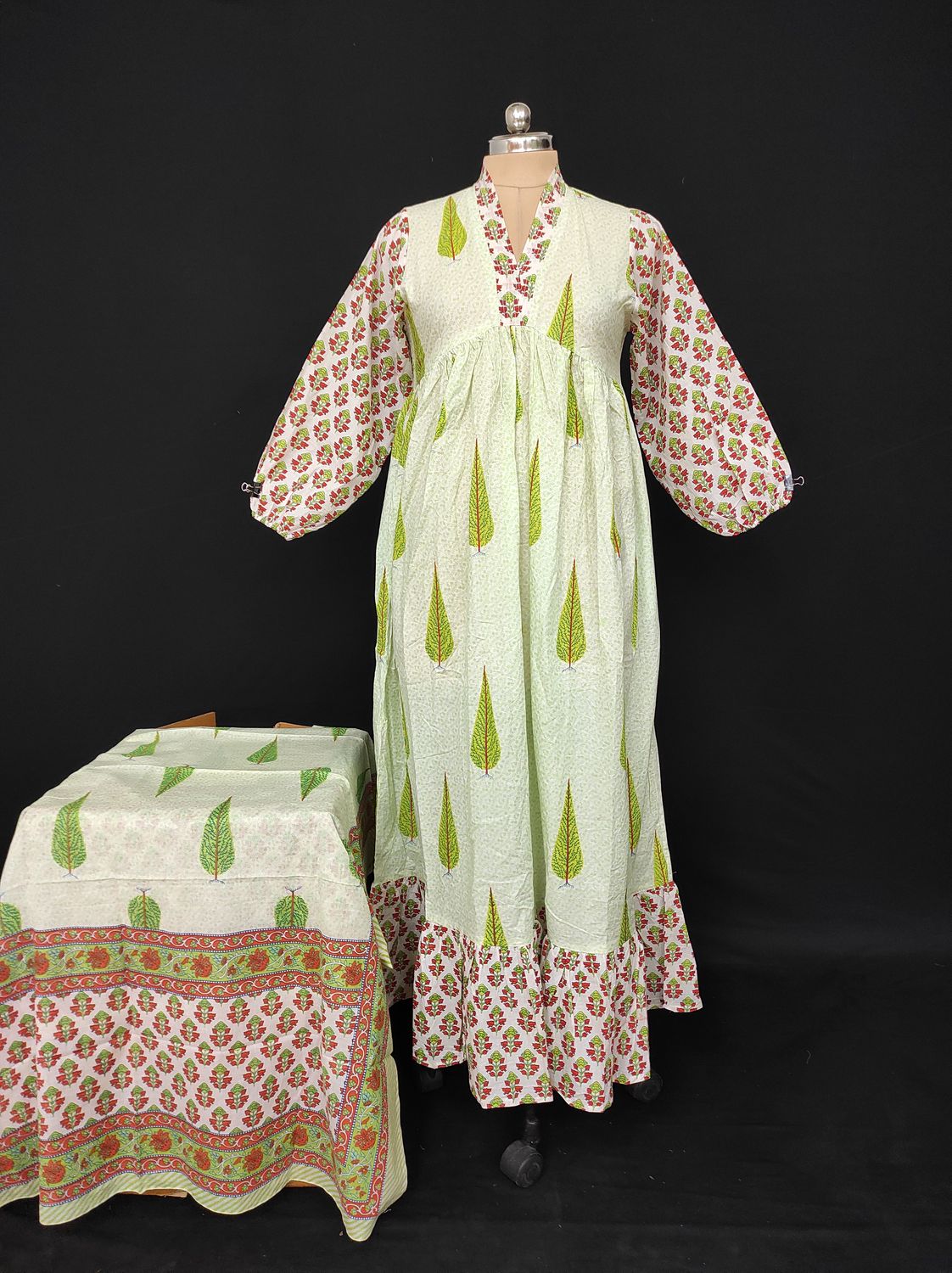 S/M Bahira With Sheila Printed Cotton Dress 57" Long Jalabiya JP