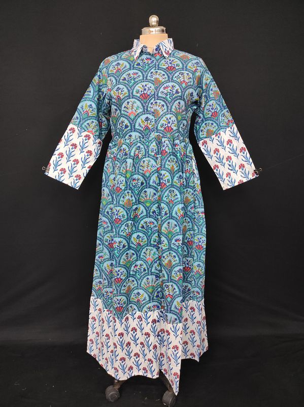 S/M Ana Printed Cotton Dress 57" Long Jalabiya JP