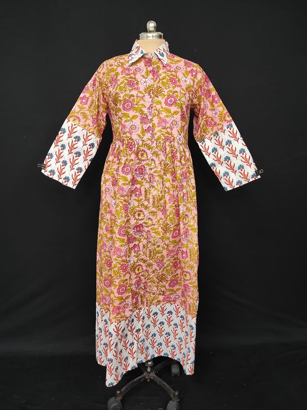 S/M Ana Printed Cotton Dress 57" Long Jalabiya JP
