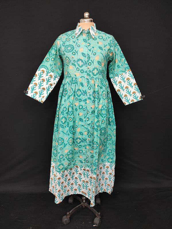 S/M Ana Printed Cotton Dress 57" Long Jalabiya JP