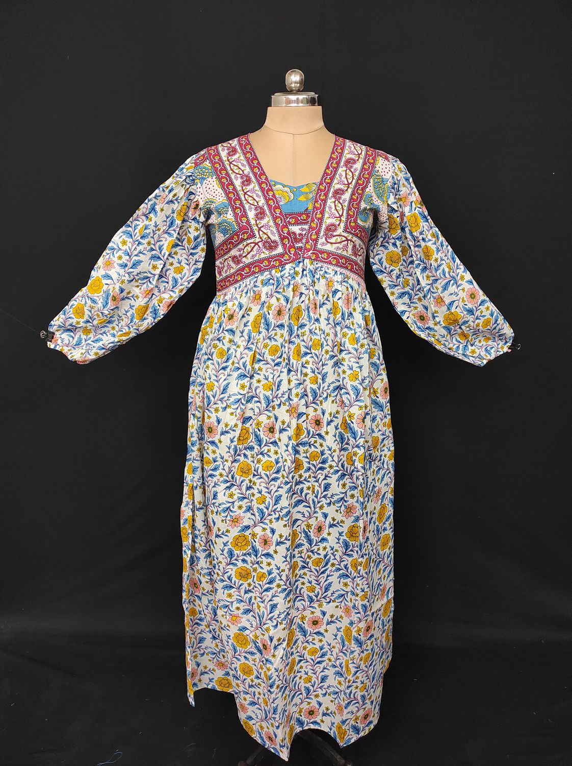 L/XL Faida Printed Cotton Dress 57" Long Jalabiya JP