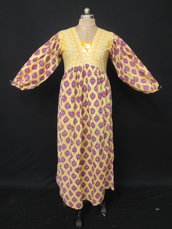 S/M Faida Printed Cotton Dress 57" Long Jalabiya JP