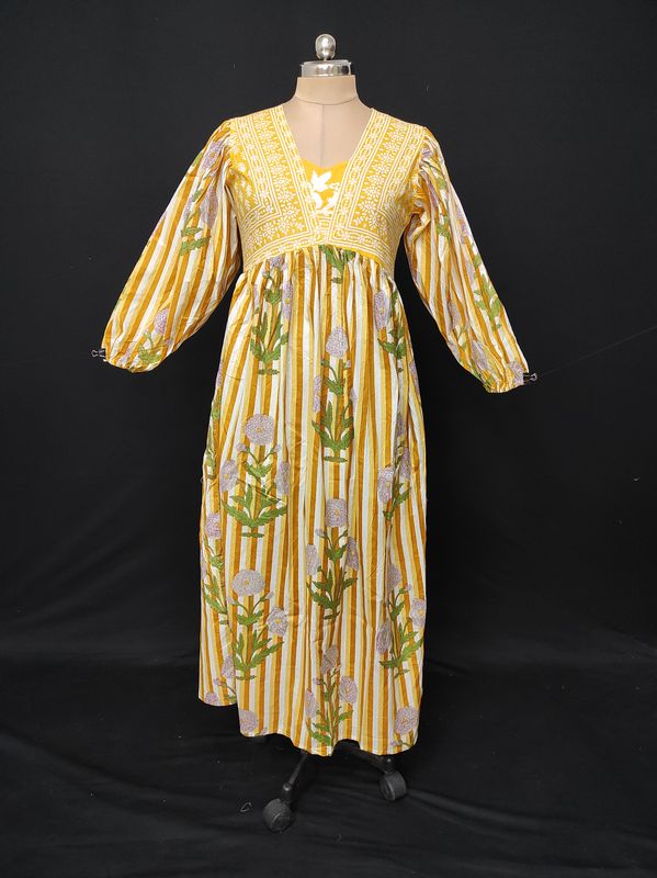 L/XL Faida Printed Cotton Dress 57" Long Jalabiya JP